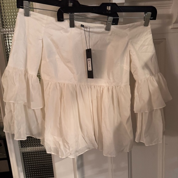 NWT Rachel Zoe Women’s Cotton & Silk Off The Shoulder Tiered Ruffle Top Ecru Sz6 - Picture 3 of 10